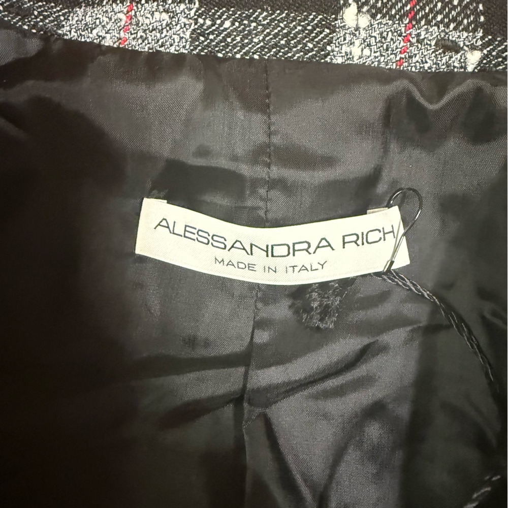 Alessandra Rich Checked Wool-Blend Bouclé Button Textured Plaid Fitted Blazer - Picture 12 of 12